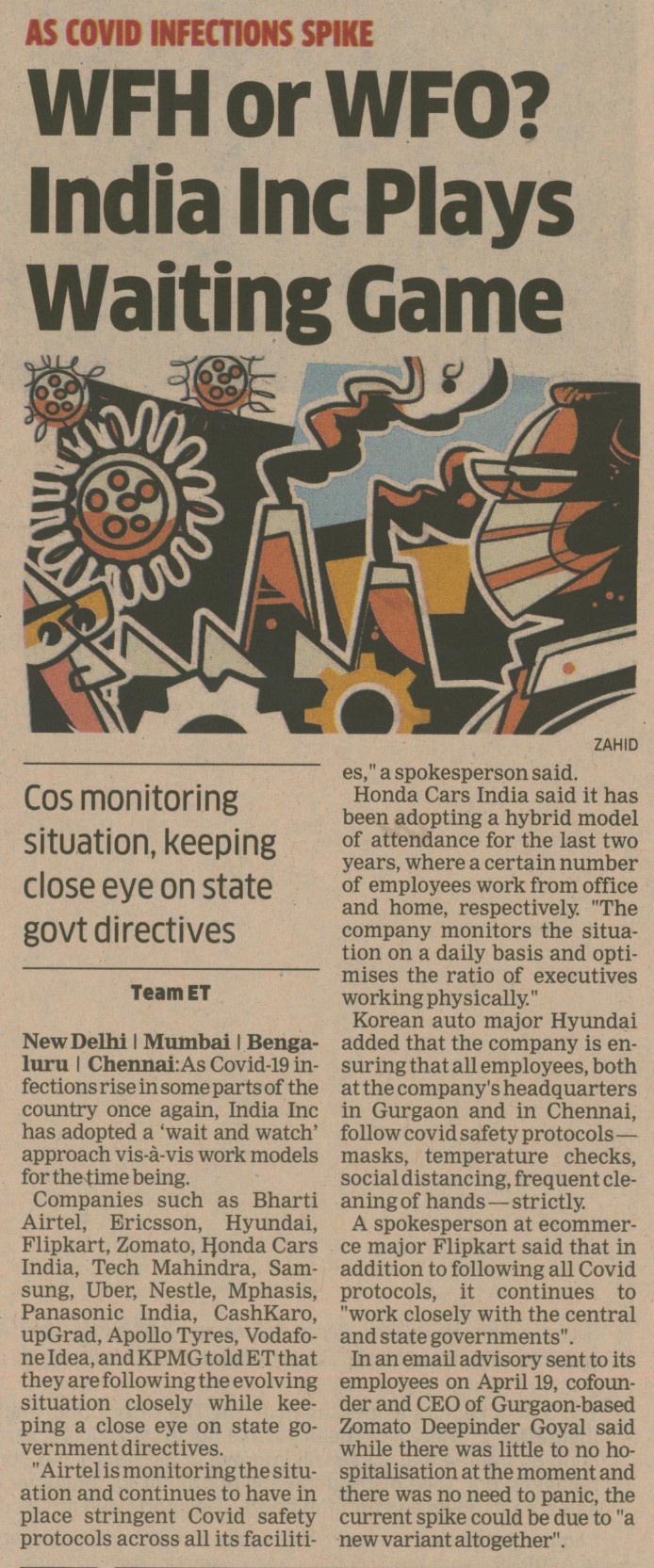 The Economic Times: WFH or WFO? India Inc Plays Waiting Game