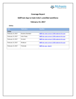 Coverage Report on Mphasis F1 foundation partner with Viligro to launch SkillTrain App to impart digital vocational training to India's unskilled workforce
